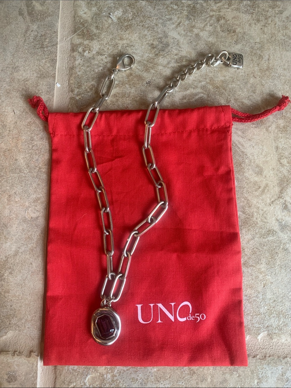 UNO de 50 Silver Chain Necklace with Dark Purple Stone